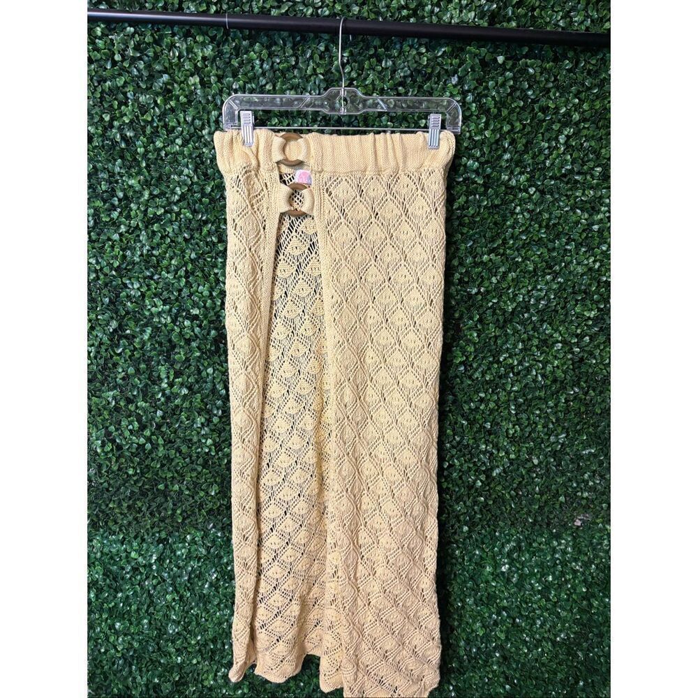 Free People Butter Yellow High Rise Crochet Cover Up Skirt Sz Small NWT